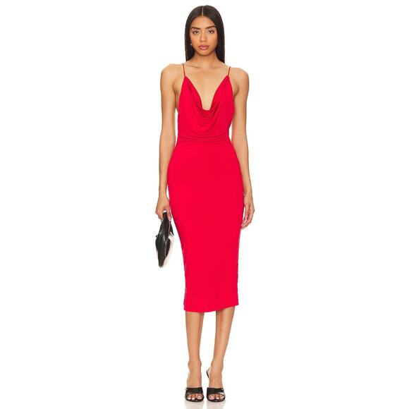 Superdown Leighton Cowl Neck Midi Dress - S Red - Picture 1 of 3